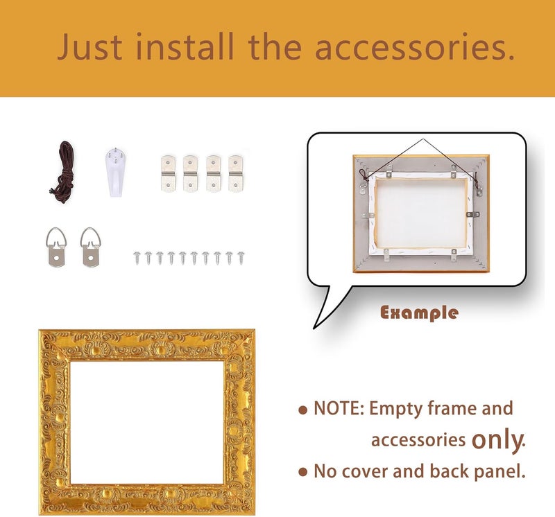 WEITAVAS 12x16 Antique Gold Ornate Canvas Frame, Solid Wood Floater Frame, Baroque Gallery Frames for Oil Paintings & Art Prints, Floating Frames for Canvas Painting (12x16) - Image 4
